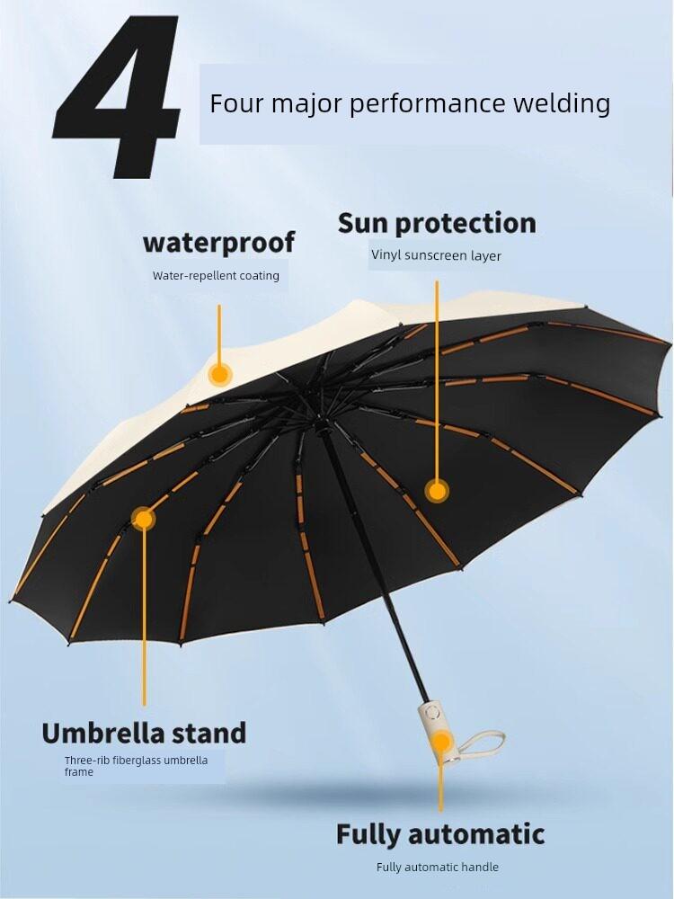 Fully Automatic Umbrella for Men, Dual-Purpose for Sun and Rain, Large Folding Sun Umbrella for Women, Storm-Resistant Umbrella, Sunshade Umbrella