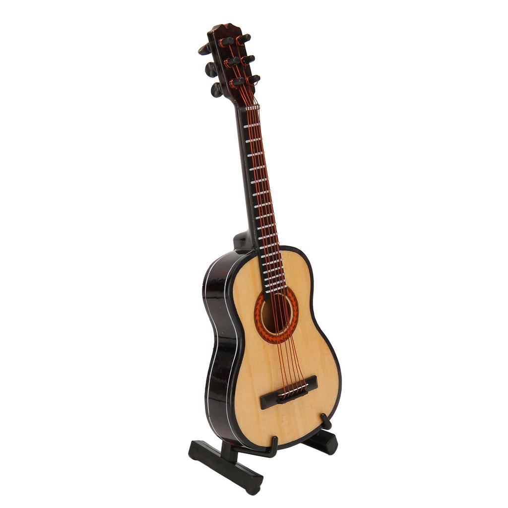 Wooden Guitar Model Exquisite Polishing Miniature Guitar Ornament with Stand for Collection Display