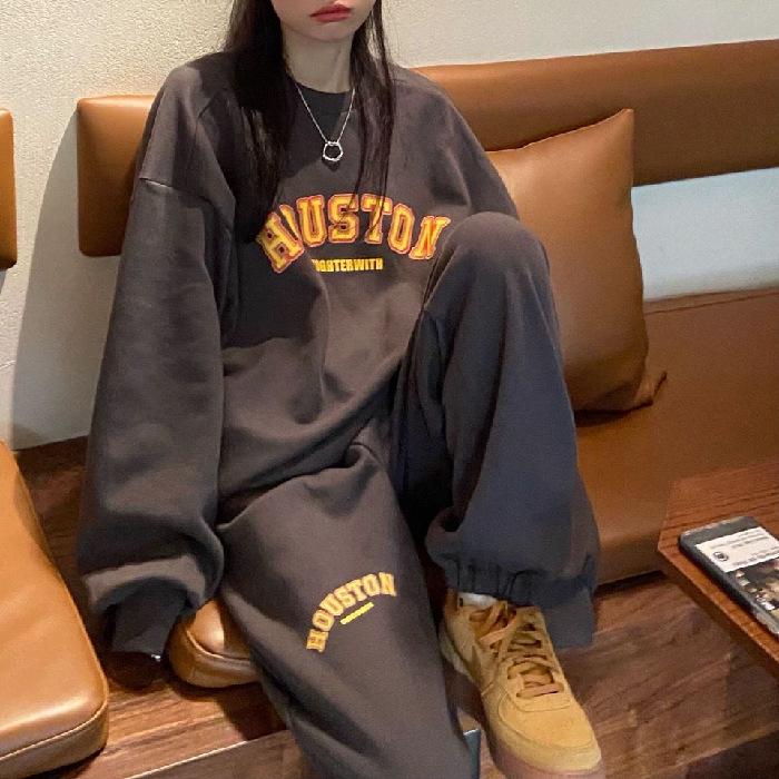 865# Модный женский повседневный спортивный костюм - свободный свитер и брюки на весну/осень 2025 г.