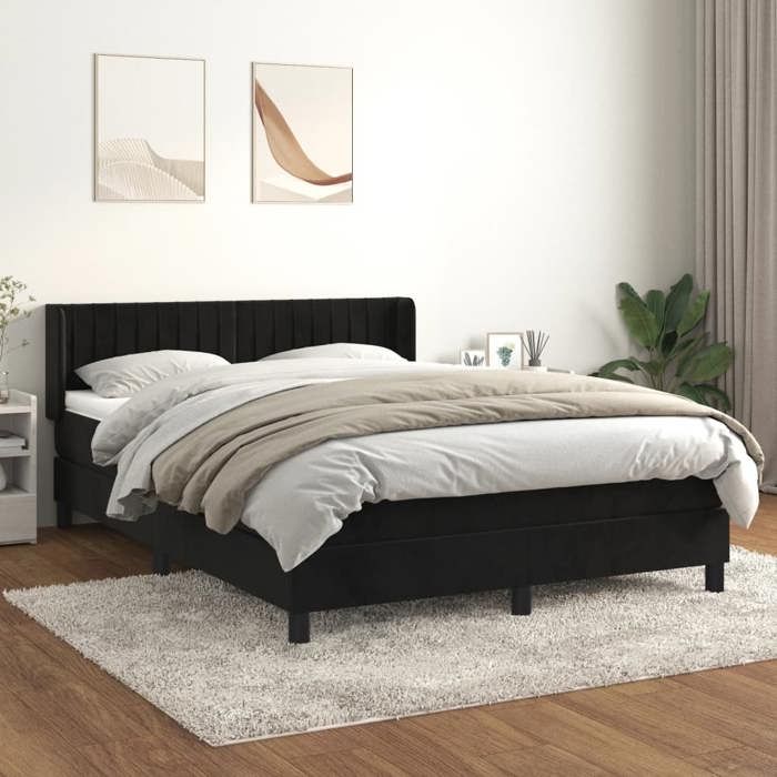 Maison Exclusive - Sommier à lattes de lit avec matelas Noir 140x200 cm Velours