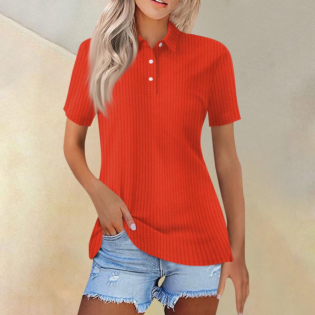 Women's Fashion Casual Lapel Short Sleeve Solid Color Shirt Women's Button Up Tops