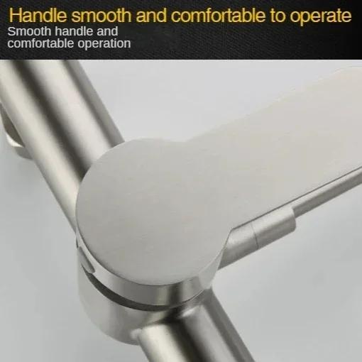 Stainless Steel Wall Mount Kitchen Faucet Hot Cold Mixer Tap 360 Swivel Splash Proof for Bathroom Basin