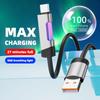 Кабель для передачи данных и быстрой зарядки телефона USB Type-C 100 Вт, кабель для зарядки USB-C на USB-C 60 Вт, RGB-подсветка, подходит для Huawei, Xiaomi, Samsung