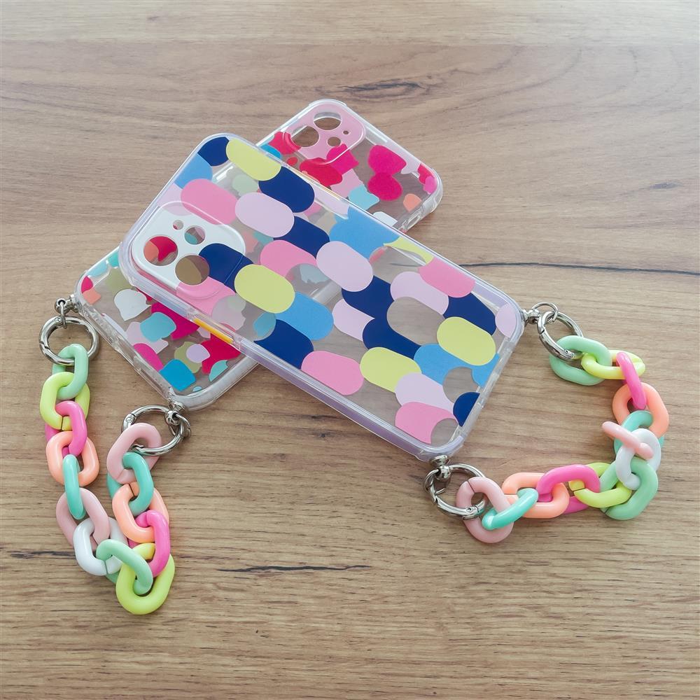 Multicolor Flexible Gel Case with Chain Lanyard for iPhone XS/X
