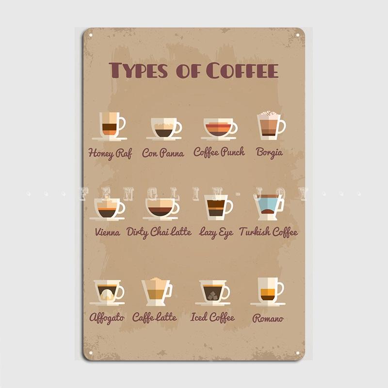 Types Of Coffee Metal Sign Cinema Garage Living Room Vintage Wall Decor Tin Sign Poster
