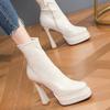 Fashion 2025Shoes for Women Round Toe  Sole Platform Chunky Heels Women Boots Solid Color Zipper Fashion Western Concise Sexy Shoes