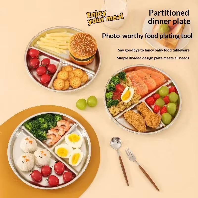 304 Stainless Steel Modern Minimalist Design Three-Compartment Square Sleeves Dishwasher Safe Eco-Friendly Plate
