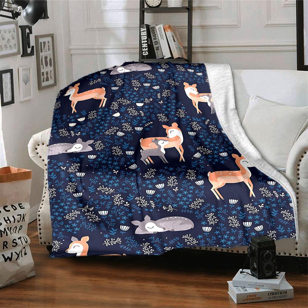 1pc Deer Floral Lightweight Flannel Blanket, Comfortable and Warm Blanket, for Office and Camping Sofa Bed, Livingroom130