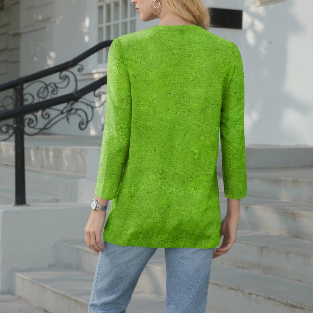 Женский повседневный модный сексуальный удобный топ с V-образным вырезом и принтом на Рождество, с рукавом три четверти на пуговицах