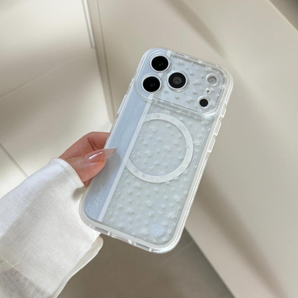 Blue and White Lace Floral Heart-Shaped Stand Phone Case for iPhone 16, iPhone 17 Pro Max, and iPhone 18 Pro