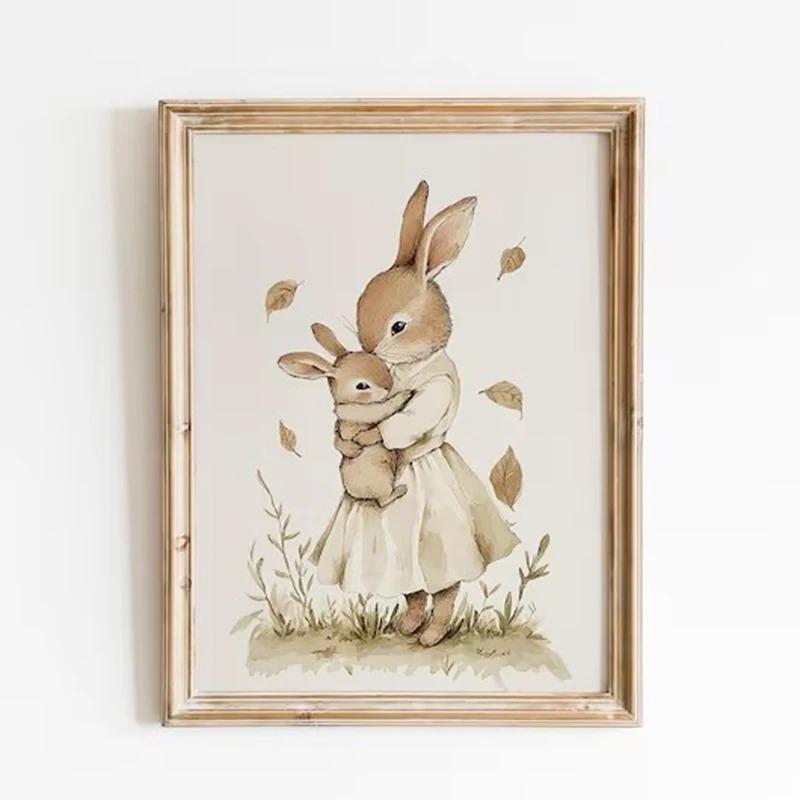 Vintage Style Easter Rabbit Posters Frameless Prints Canvas Painting Wall Art Pictures Home Room Antique Nursery Decoration
