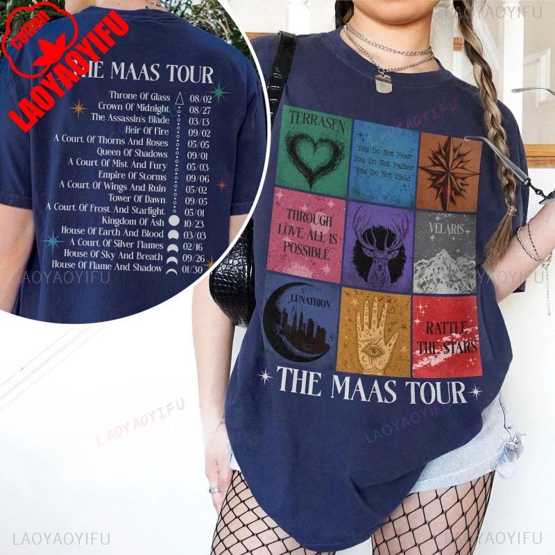 Сара Дж. Маас SJM Мерч Мировой Тур Футболка Престол Стекла Атрибутика Фаната Сумерки Мода Повседневный Комфорт Хлопковые Футболки