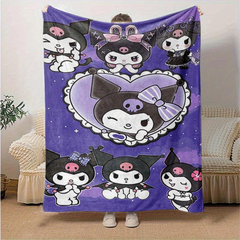 1pc Sanrio Cute Kuromi Home Decor Blanket: Perfect Gift for Bedroom, Living Room, Travel, Camping, Car, Beach, Office Naps, Cozy Flannel Throw for Sof