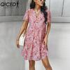 QICED Женская мода лето весна повседневные платья с коротким рукавом и v-образным вырезом