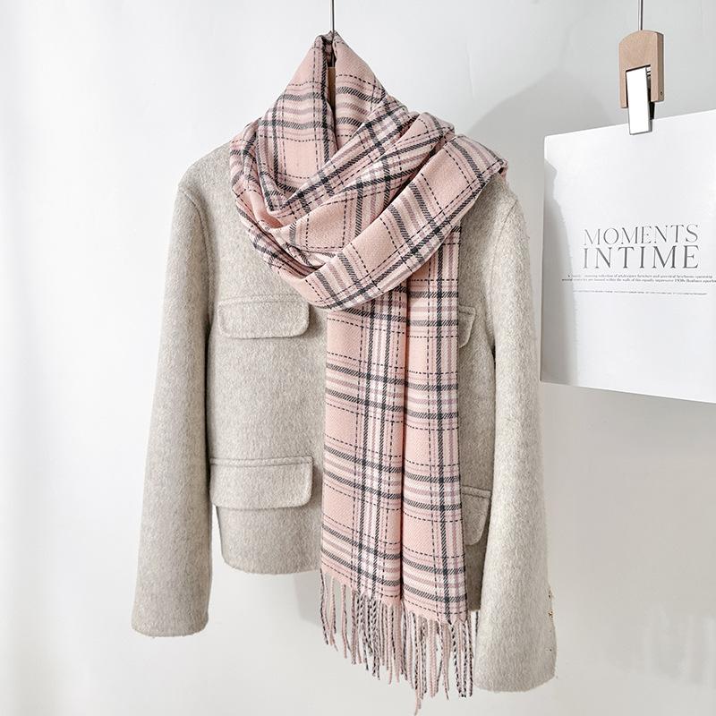Lazy wind small fresh fashion autumn and winter fringed plaid warm scarf simple temperament imitation cashmere shawl