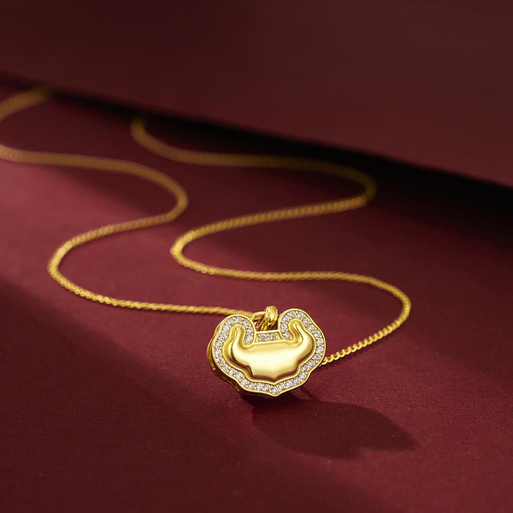 S925 стерлингового серебра благоприятное облако Ruyi ожерелье с замком безопасности в национальном стиле бычий замок с долгой жизнью мода