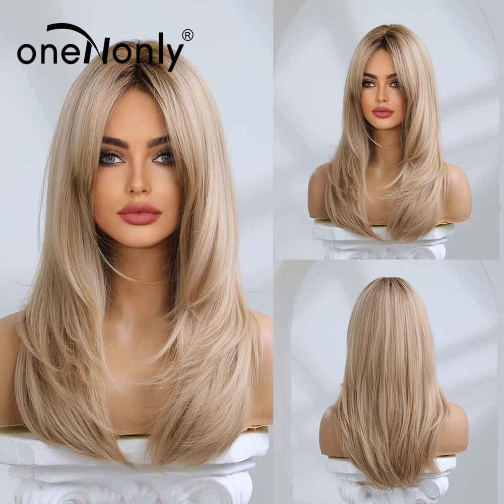 Long Straight Blonde Wig Bob Synthetic Wigs for Women Lolita Party Natural Wigs High Temperature Hair
