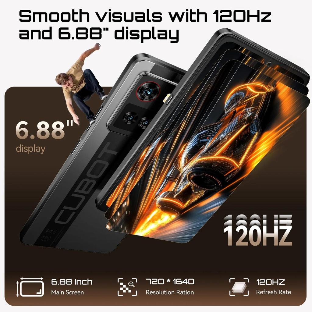 Cubot X100, 5G Смартфон, Android 15, MTK Dimensity 7025, 6 нм, 2,5 ГГц, 6,88-дюймовый экран, 8 ГБ ОЗУ 256 ГБ ПЗУ, 64 МП камера, Аккумулятор 5100 мАч