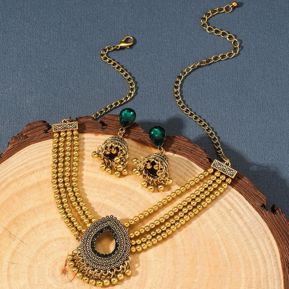 Luxury Retro Jewelry Set Tassel Choker Necklace Set Fashion Rhinestone Necklace Earrings Ladies