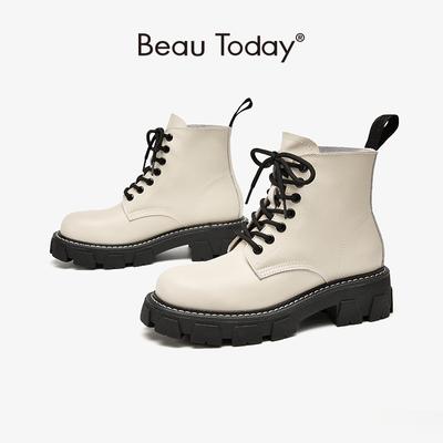 Ботильоны женские BeauToday из искусственной кожи с круглым носком, со шнуровкой, на платформе в стиле панк, женская обувь ручной работы 04465