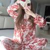 Весенне-летний комплект женской пижамы Ice Silk с принтом для дома и учебы для девочек старшего возраста с длинными штанами, комплект домашней одежды