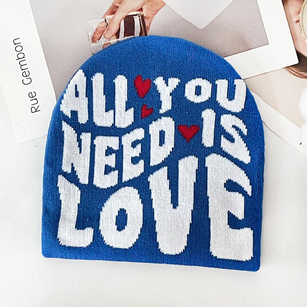 Blocked Simple Color Letter And Heart Pattern Women Casual Warm Hat Knitted