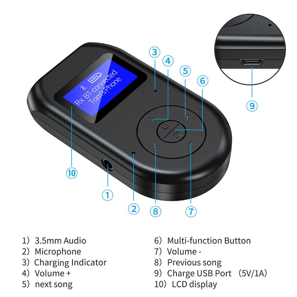 Bluetooth 5.0 Передатчик Приемник 3,5 мм AUX 3 в 1 Беспроводной Bluetooth Адаптер С Экраном Дисплея Низкая Задержка Аудио Адаптер ЖК-дисплей