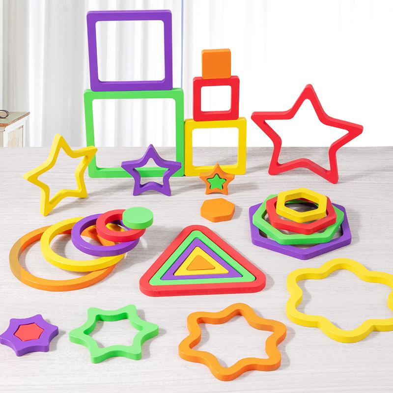 Children'S Early Education Shape Three-Dimensional Puzzle, Kindergarten Puzzle Color Shape Cognitive Puzzle Wooden Toy