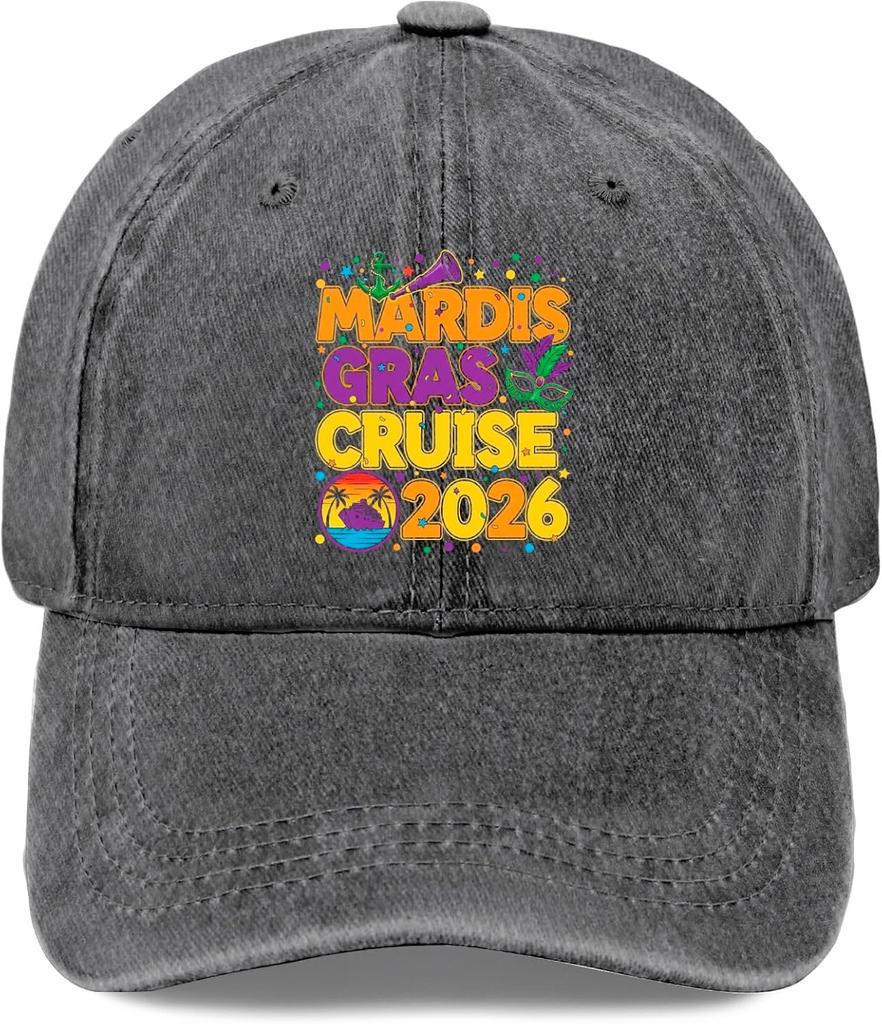 Круиз Mardi Gras 2026 Бейсболка Стиранный Полиэстер Повседневная Кепка Snapback Унисекс Взрослый