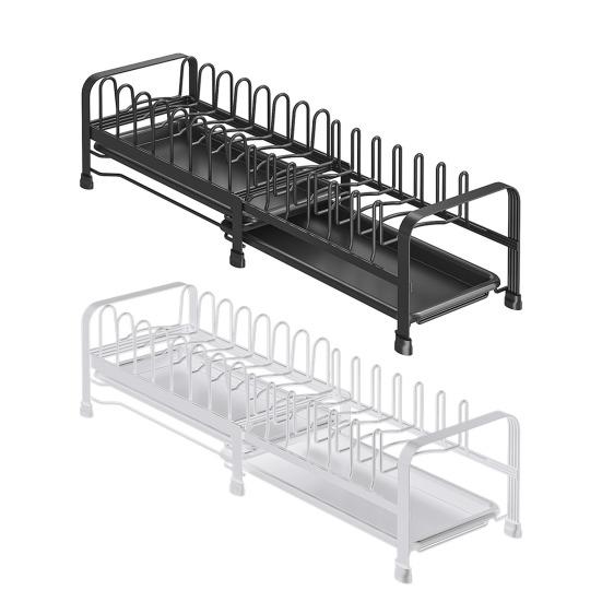 Pull Out Dish Storage Rack Carbon Steel Plate Drain Stand Holder Kitchen Drawer Organizer for Dishes Lids Cutting Boards