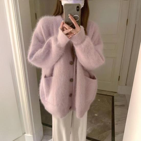 Women's Fuzzy Cardigan V Neck Button Down Oversized Fluffy Coat