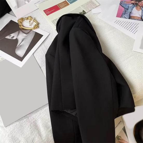 Women Short Suit Coat Lapel Long Sleeve Single Button Suit Jacket Solid Color Loose Fit Casual Business Style Suit Coat