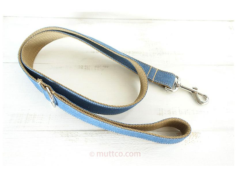 Custom Brown Denim Dog Leash and Collar Set