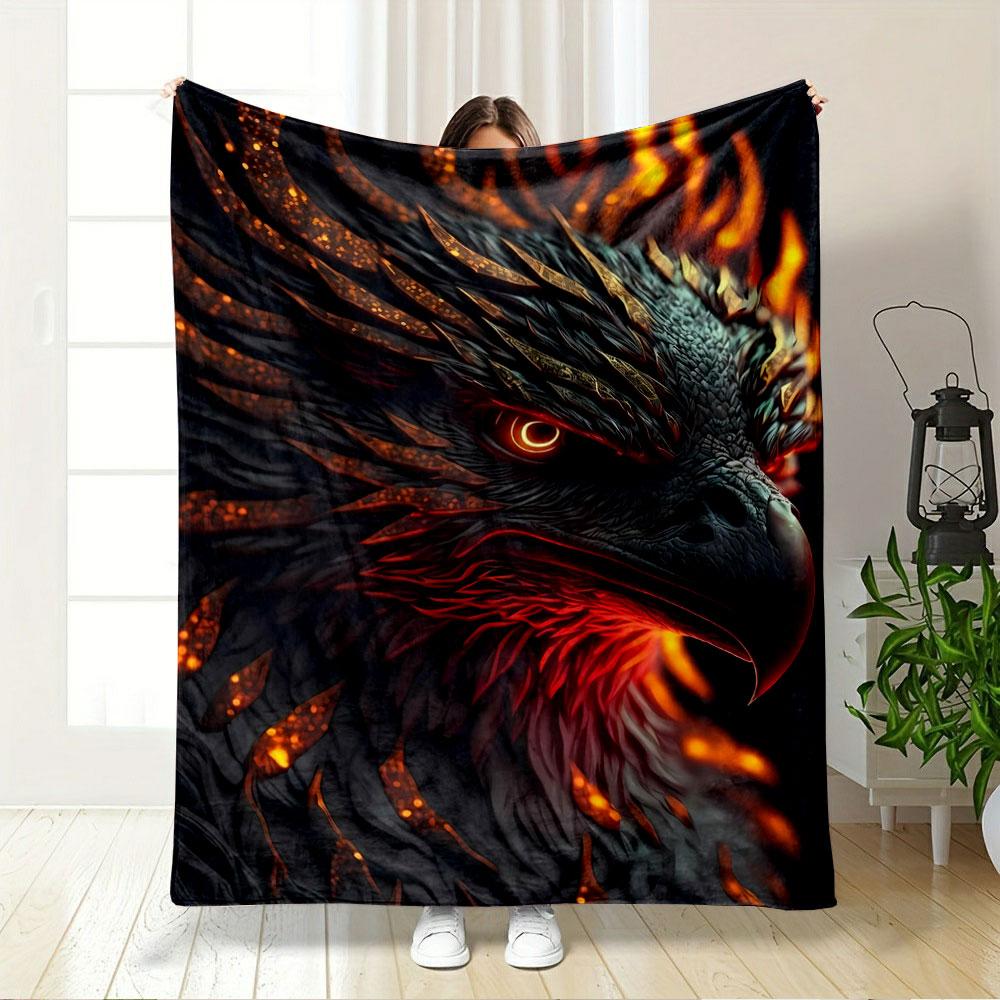 A fiery, phoenix-like bird with glowing feathers and intense, vivid eyes. for all seasons blanket lunch break throw gift