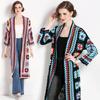 Autumn Long Cardigans Spring Fashion Vintage Floral Knit Streetwear Loose Hollow Out Overcoat