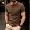Мужская футболка-henley с коротким рукавом, однотонная, мужские топы, облегающий крой, воротник на пуговицах, повседневная, шикарная, стритвир