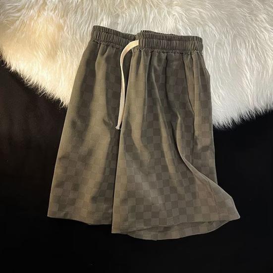 Мужские шорты с шахматным узором, боковыми карманами, эластичным поясом, широкими штанинами, свободным кроем