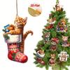 2D Flat Wooden Christmas Cat Pendant 10-piece Set - Holiday Tree Decoration, a Must for Holiday Atmosphere, Suitable for Halloween, Christmas, Gifts