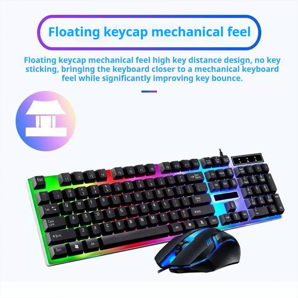 Игровая клавиатура и мышь Игровая клавиатура для ПК Клавиатура с RGB-подсветкой Резиновые колпачки клавиш Проводная английская клавиатура Мышь Игровая мышь