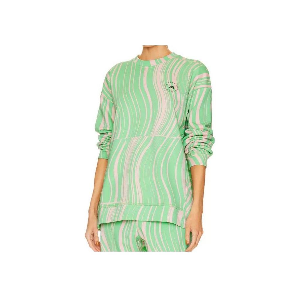 Adidas X Stella McCartney Logo Print Wave Round Neck Pullover Long Sleeve Sweatshirt Women Sweatshirt Green HT1105