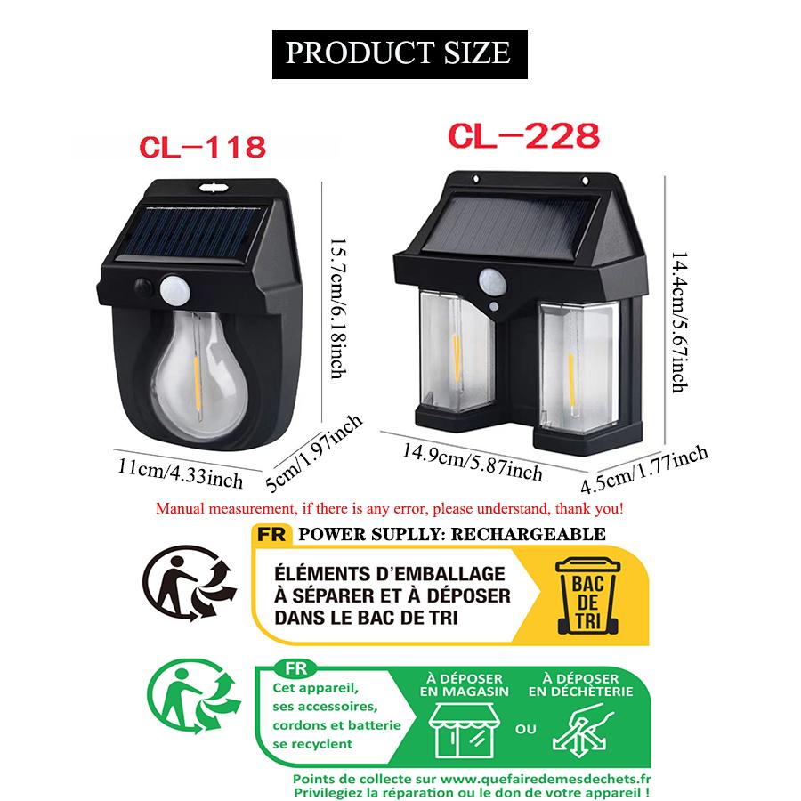 Solar Powered Rechargeable Light Tungsten Wire Human Body Induction LED Lamp IP44 Waterproof Outdoor Wall Lamps Decorative