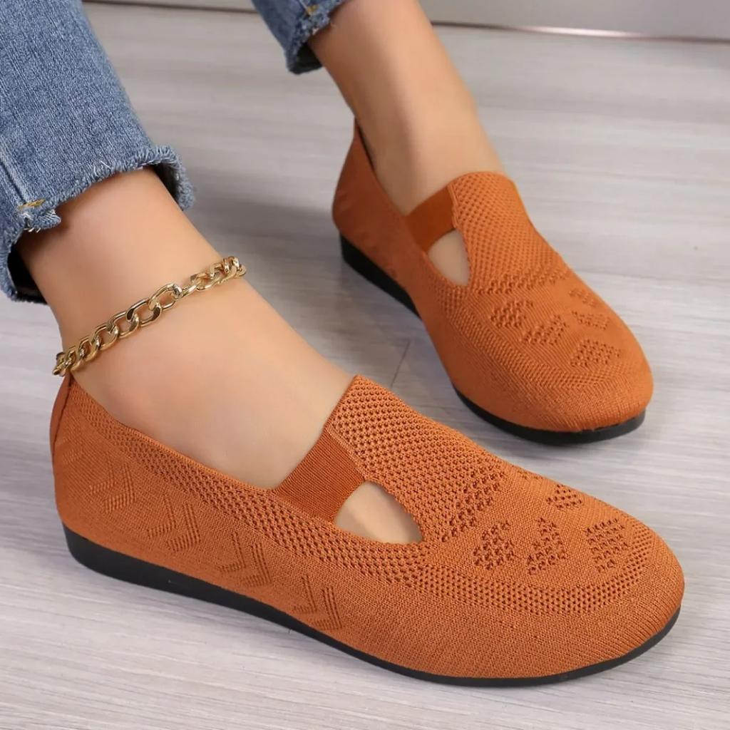 Summer 2024 Autumn Women Flat Heel Casual Shoes Square Toe Hollow-out Sneakers Barefoot Shoes Moccasin Female Knitted Flats