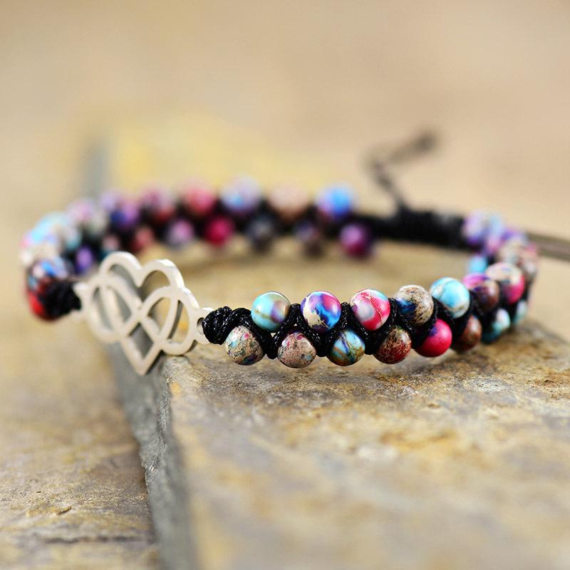 Hot-selling peach heart-shaped double-layer hand-woven bracelet, adjustable bracelet.