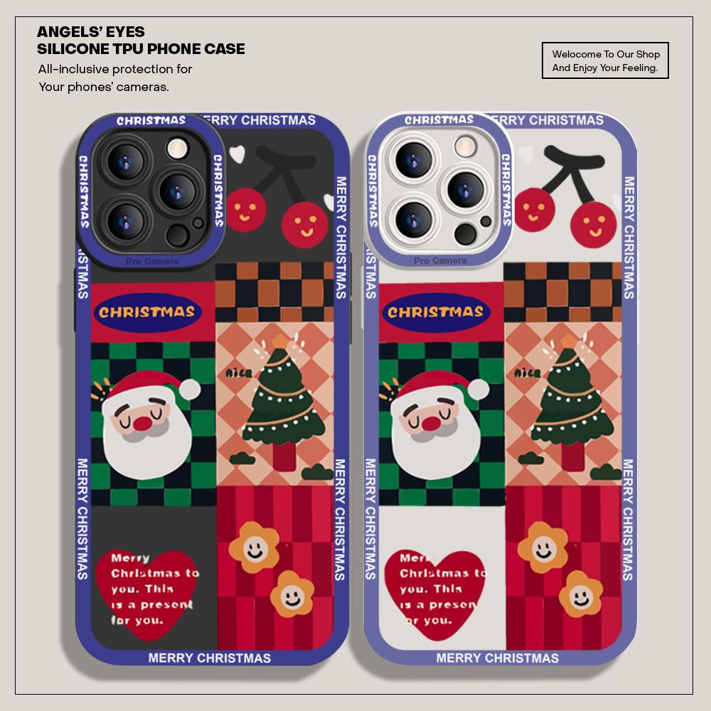Для iPhone 16 15 14 Pro Max Redmi Note 13 12 Pro Samsung S25 S24 Ultra A13 A14 A15 A16 Полный защитный объектив Мягкий силиконовый чехол с рождественским узором