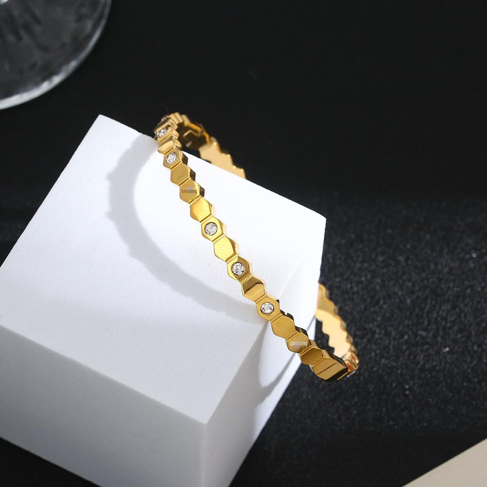 Элегантный женский браслет с бриллиантами в виде сот — титановая сталь, волнистый дизайн, не выцветает, высококачественное золото для пар.