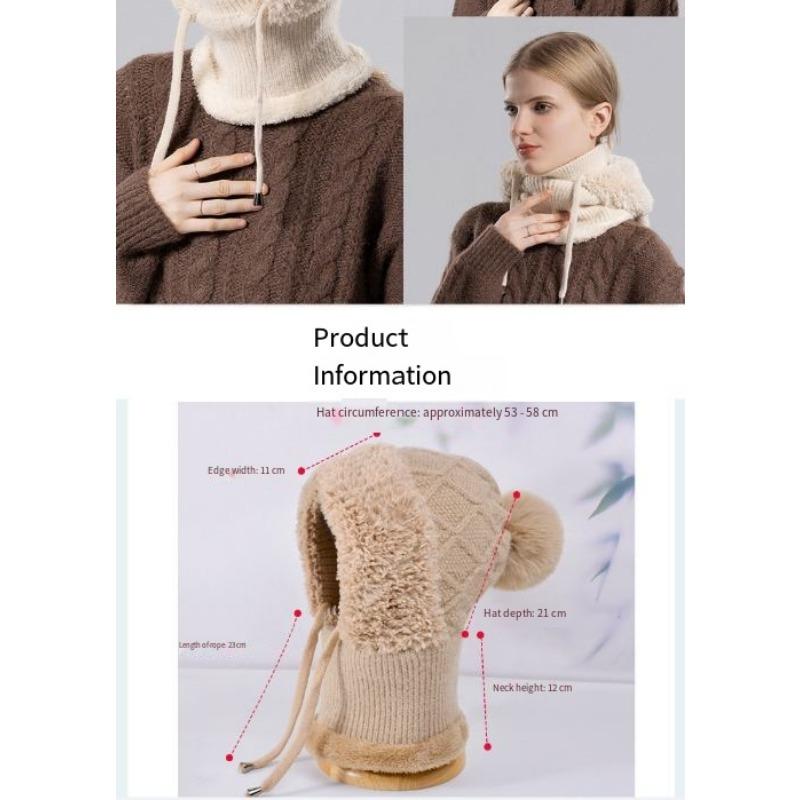 1PC Winter Women's Hat Mask Scarf Integrated Pullover Hat Fleece Warm Ear Protector Knitted Woolen Hat