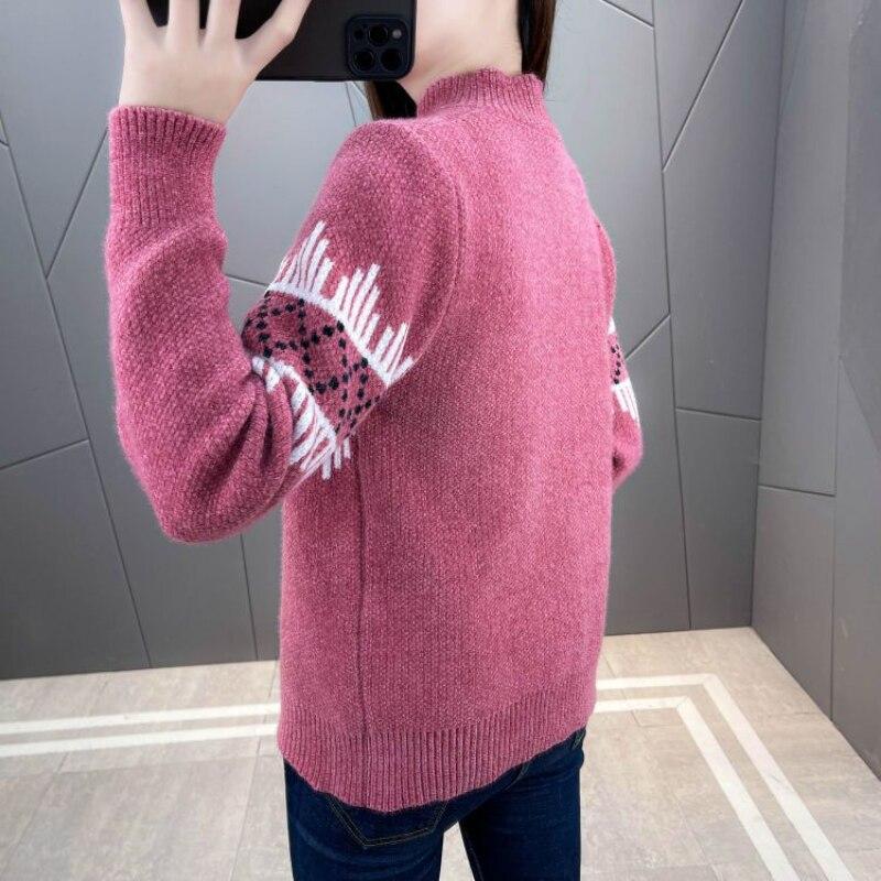 Pullover Sweater Women Mink Down Autumn and Winter 2023 Half High Collar Loose Knitted Undercoat Casual Pullover Sweater Women
