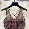 Sequins Erotic Camisole One Piece Dress Women Off Shoulder Short Split Skinny Party Dresses Female Fashion Cross Backless Club Sexy Dress 2024