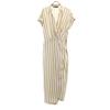Платье длинное с полосатым узором, рукавом-фонариком и V-образным вырезом, S, молочно-белое, женское, б/у
