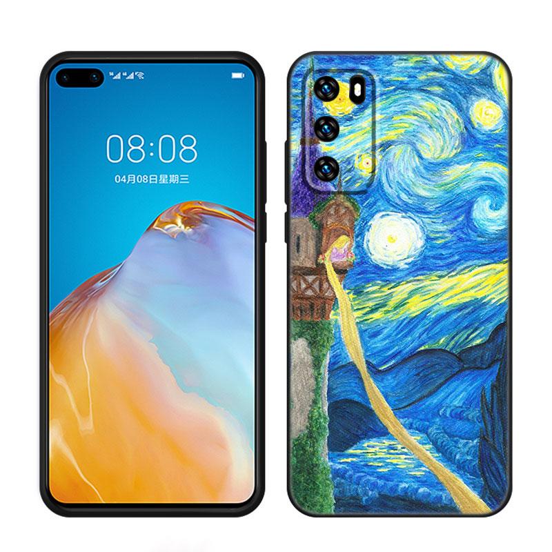 Звездная ночь Ван Гога Черный чехол для телефона для Huawei P10 P20 P30 P40 Lite P50 P60 Art P50E P Smart Z 2018 2020 2021 Pro 2019